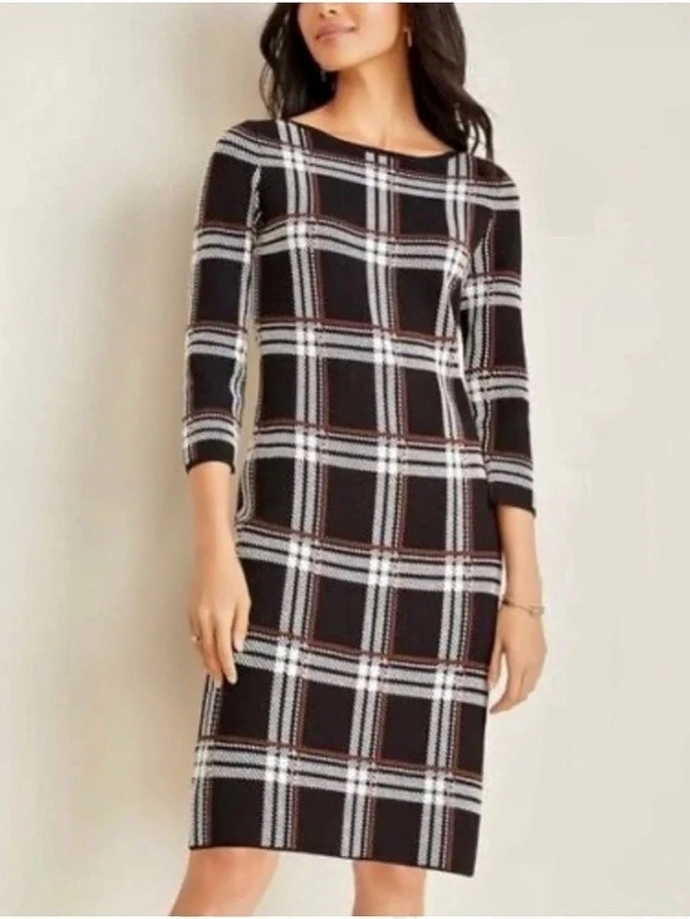 Ann Taylor Plaid Midi Dress Black & White Medium Like New